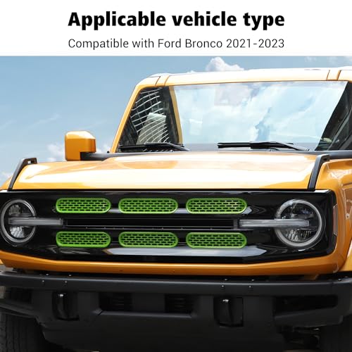 Image of Voodonala for Ford Bronco 2021-2024 Front Grille Inserts Grills Mesh Decoration Cover Trim Cover Compatible With Ford Bronco 2&4Doors 2021-2024 (ABS,6Pcs /set,Light Green)