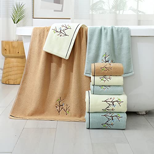 Pidada Hand Towels Set Of 2 Embroidered Bird Tree Pattern 100% Cotton Absorbent Soft Decorative Towel For Bathroom 13.8 X 29.5 Inch (Light Yellow) #TOP4