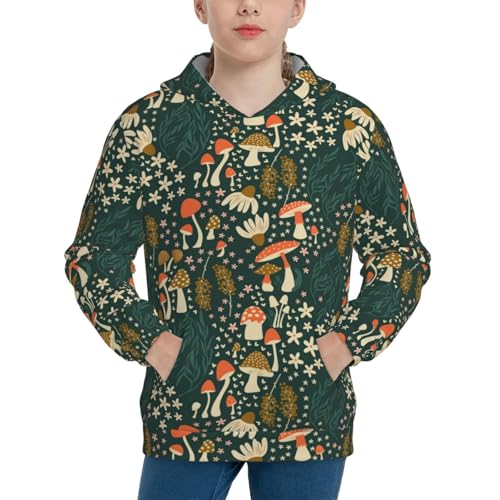 Mushroom and Flower Kid Hoodies Boys Sweatshirts Girls Pullover with Pocket