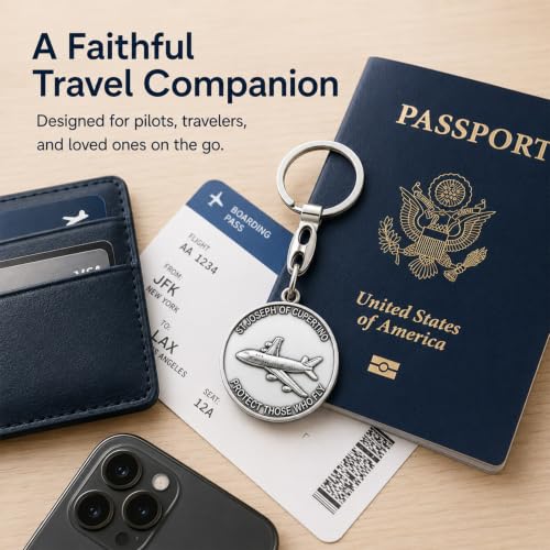 Image of Brilucky St Joseph of Cupertino Medal Keychain,Saint Joseph of Cupertino Key Chain for Pilot,Aviators, Air Travelers,Airplane Gifts,Catholic Religious Airplane Keychain,Flight Attendant Essentials