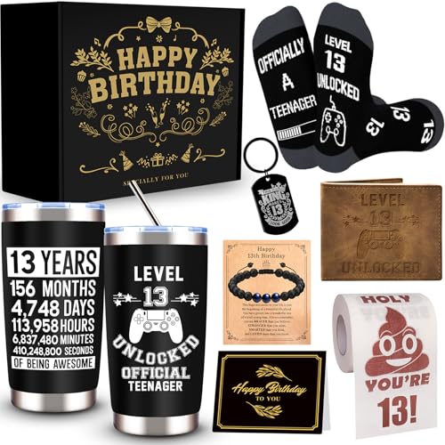 JTAMOHI 8 Pcs Happy 13th Birthday Gifts for Boys, 13 Year Old Boy Birthday Gifts Ideas with 20 Oz...