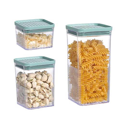 Silars Botes Cocina Almacenaje Plastico, 3pcs Recipientes para Alimentos Tarros Cocina Almacenaje con Tapa, para Cereales, Pasta, Arroz, Alimentos Secos, Azúcar, Harina, Bocadillos (Verde) Cover