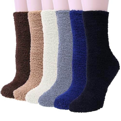 YSense 6 Pairs Women Fuzzy Fluffy Socks Cozy Slipper Socks Warm Soft Winter Plush Home Sleeping Socks Gifts
