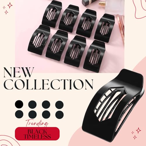 Image of 8 Pack Black Flat Hair Clips for Women - Large Glossy Rectangle No-Slip Claw Clips for Thick & Thin Hair, Strong Hold Square Hair Accessories for Work & Daily Styling
