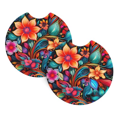Portavasos para carro set de 2 con diseño floral boho miniatura 1