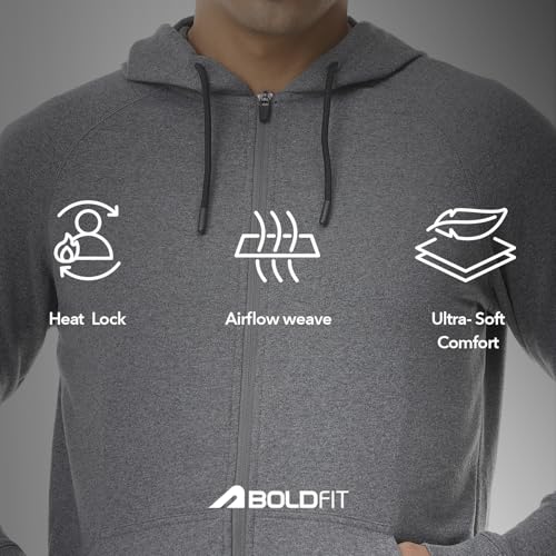 Image of Boldfit Sweatshirt for Man Zipper Hoodies Jackets for Men Stylish Hoodies Man Winter Wear Pullover Casual Sweat Shirt Travel Office Outdoor Cotton Blend with Pockets Full Zipper - Black