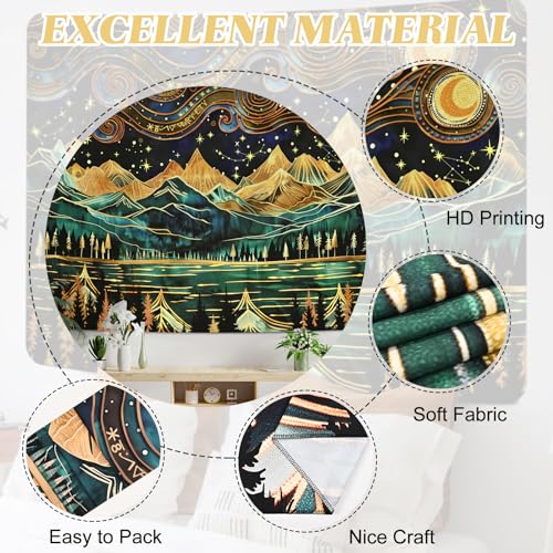 Uspring Mountain Forest Tapestry Boho Moon Stars Tapestries Nature Landscape Tapestry Large Art Wall Tapestry Aesthetic Tree Lake Tapestry Hanging For Living Room thumb #4