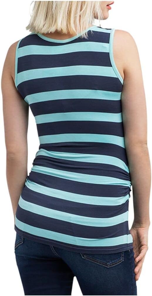 Nom Womens Aqua Stretch Ruched Henley-Style Nursing Panel Striped Sleeveless Tank Top Maternity XS