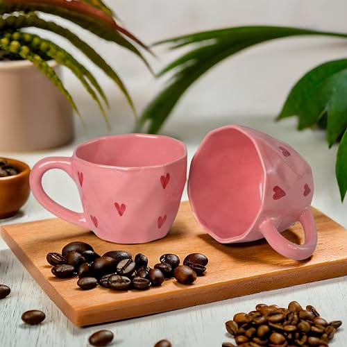 Image of Ceramic Coffee Mug with Red Hearts Pattern, White (Large, 2, Count)