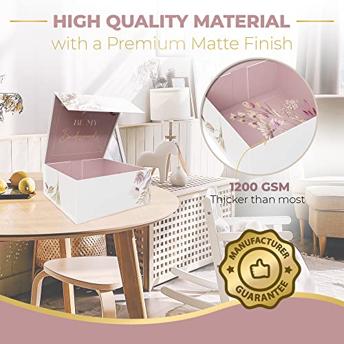 Kiniu Bridesmaid Gift Boxes With Lids 3 Pack - Bridesmaid Proposal Box W/Floral Design & Gold Foil Writing 9.25 X 9.25 X 3.75 - Collapsible Magnetic Gift Box And Easy To Assemble Bridesmaid Gift Box #TOP3