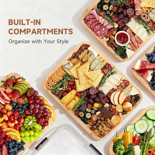 Tabla de cortar rectangular de bambú con tapa y compartimentos miniatura 3