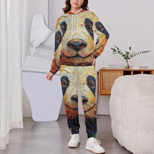 Boys Girls Sweatshirt Set Kid 2 Piece Pullover Hoodie Jogger Sweatpants, Panda Psychedelic Abstract2