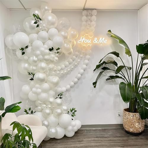 Image of White Link Balloons, 100PCS Linking Balloons with Tail for Making Balloon Wall Arch and Chains, Pearl Quick Balloon for Wedding Birthday Baby Shower Engagement Graduation Party Decorations (6inch)