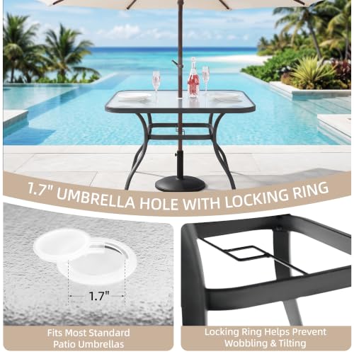 Image of Anmutig 5-Piece Patio Dining Set, 37 inch Glass Outdoor Table, 4 Chairs Blue