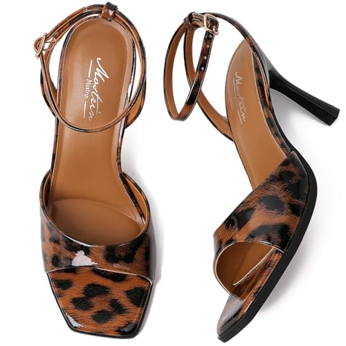 Image of Mostrin Strappy Heels for Women Square Open Toe Lace Up Heeled Sandals Ankle Strap Sexy Stiletto High Heels for Party, Prom, Dating, Wedding
