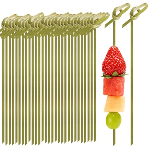 200 Pcs 4.7 Inch Bamboo Cocktail Picks-Fancy Knot Appetizer Skewers,Bamboo Skewers,Eco-Friendly Biodegradable Cocktail Sticks for Drinks, Fruit, Charcuterie, Party Supplies