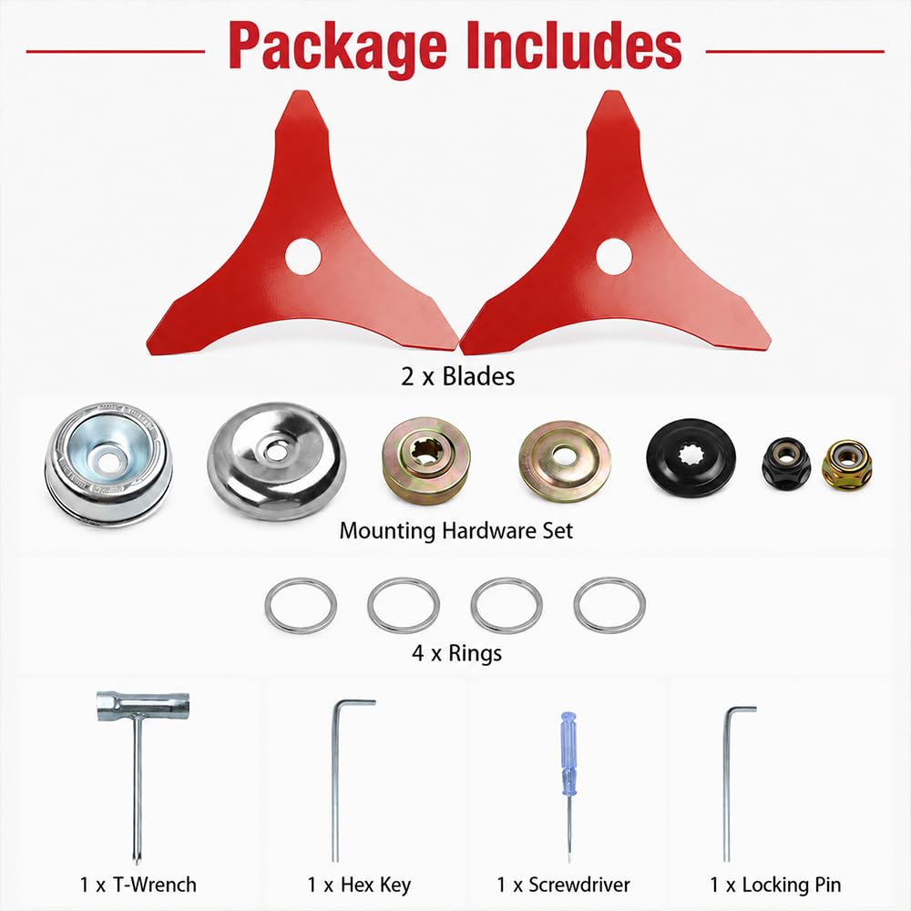 2 Unidades Cuchilla 3 Dientes para Desbrozadora para STIHL FS 410 C-E Brush Cutter 9 Pulgadas Hoja Acero Aleado Repuesto Corte