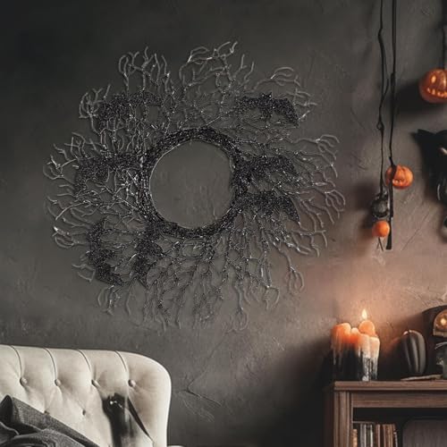 Couronne noire d'Halloween en branches pour fenêtres et murs de salon - 3