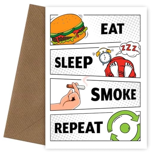 Divertida tarjeta de cumpleaños para fumadores adultos, ilumina su día! Tarjeta de broma, come sueño, fuma, repite la tarjeta, humo