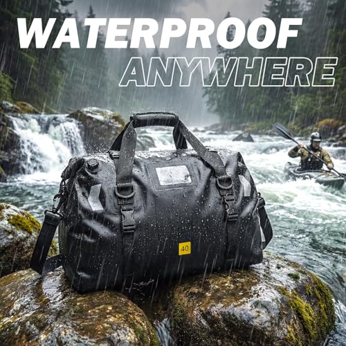 Bolsa seca impermeable 40L - Bolsa de lona resistente para motocicleta, kayak, navegación y camping - Bolsa estanca con válvula de aire y bandas reflectantes para hombres y mujeres miniatura 3