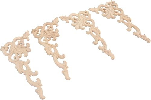 Miniatura 3 de Fydun 4 Pcs Wood Corner Decal Decoration Carved Corner Inlay Decal for Cabinet Door Bed Wardrobe Furniture Decoration Wide Range of Uses