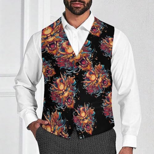 Chinese Dragon Men's Suit Vests Dress Vest V-Neck Waistcoat Slim Business Formal with Pocket2