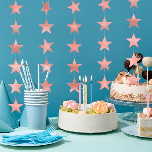 Image of Star Garland, Rose Gold Star Garland Banner, 5PCS 66 Feet Double Side Star Hanging Bunting Banner Backdrop Little Star Paper Hanging Decor for Birthday Baby Shower Christmas Party Decorations