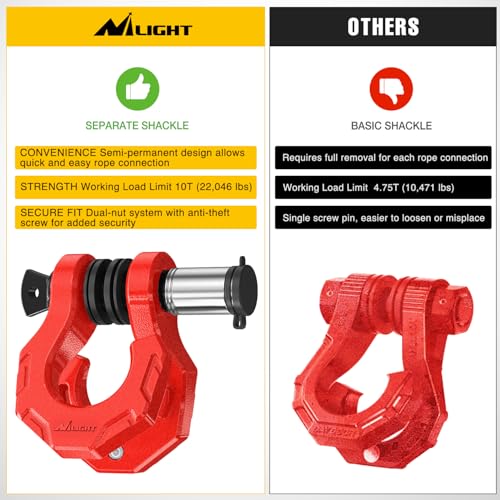 Image of Nilight 2 Pack 3 /4 inch D-Ring Separate Shackle with 7 /8 inch Lock Pin 45,000 lbs Break Strength, Off Road Recovery Shackle with Isolators Washers for Use with Tow Strap, Winch, Truck Vehicle (Red)