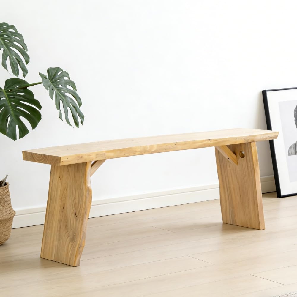 63” Wooden Dining Bench,Entryway Bench,Solid Natural Edge,End of Bed,Kitchen Table Benches,Entryway Benches for Rustic Home Décor Furniture