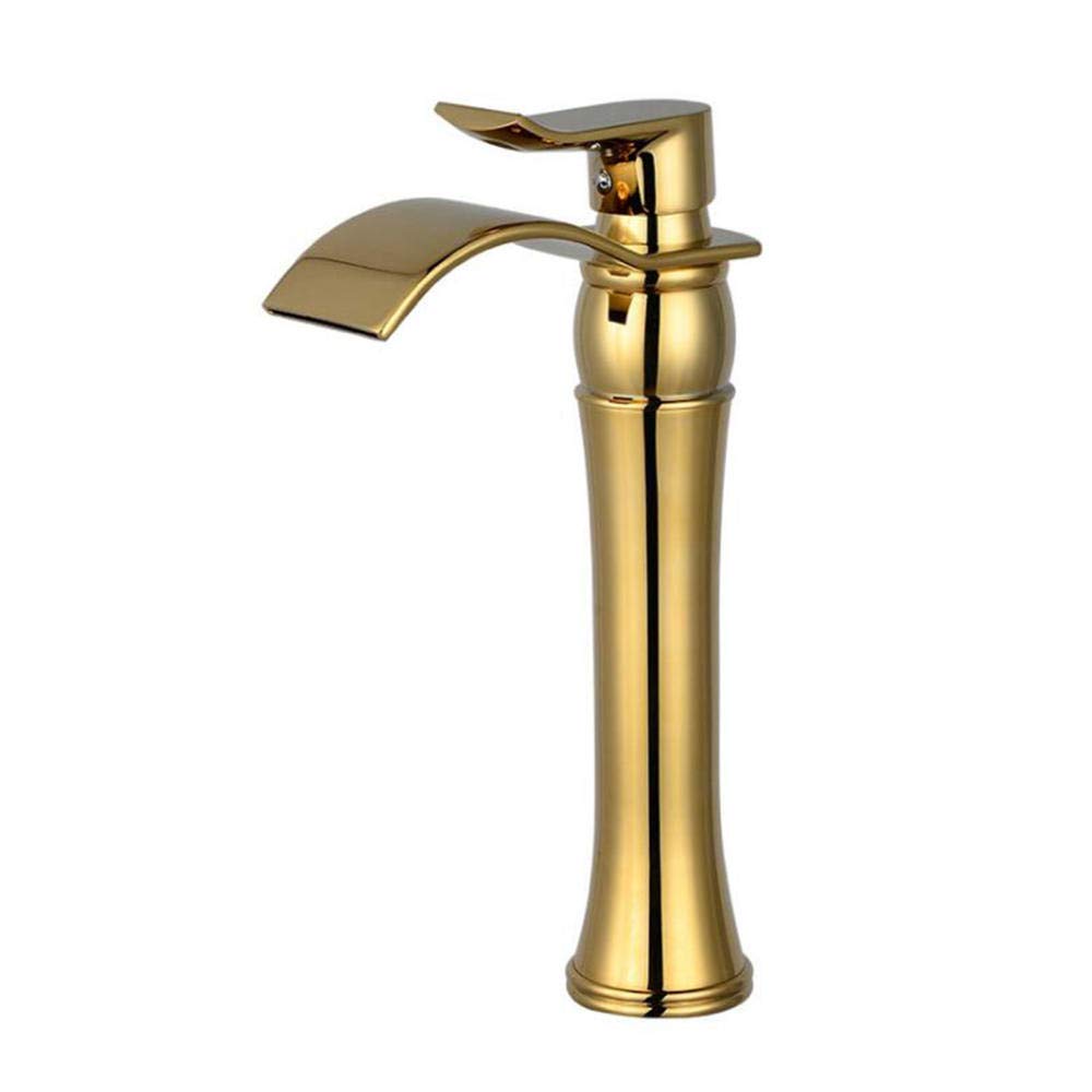 Grifo Baño Lavabo Alto Cascada Grifos de Lavabo Latón Frío y Calor Grifo de Baño En Cascada Lavabo Sobre Encimera Aumento Grifo de Lavabo-Dorado