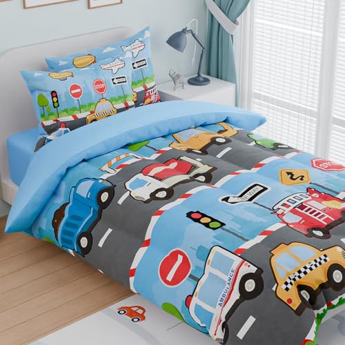 Image of Transportation Kids Bedding Set for Boys, Ultra Soft Microfiber Comforter Set Twin Size with 3-Pieces, Comforters Bed Sets for Boy Children Kids