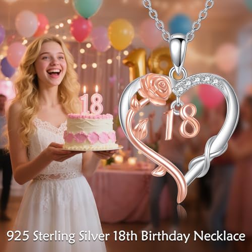 16/18/21 Birthday Gift S925 Sterling Silver Infinity Rose & Heart Necklace Birthday Jewelry For Women Her4