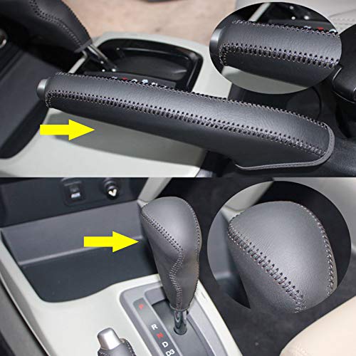 Eiseng Genuine Leather Black Thread Gear Shift Knob Cover+Handbrake Cover Stitch on Wrap for Honda 9th Civic 2012 2013 2014 2015 Interior Accessories