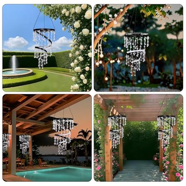 Solar Hanging Crystal Chandelier Outdoor Garden Decorative Lights Bright White 5ft LED Strip Waterproof Hanging Lantern for Garden, Yard, Patio, Gazebo, Party, Wedding Style 2