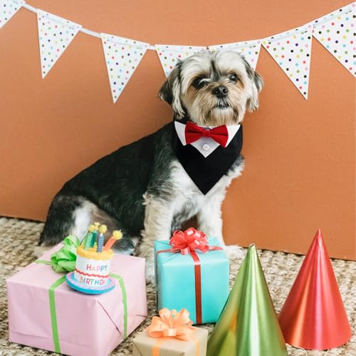 Hunde Smoking Bandana - Formelles Smokinghalstuch Verstellbar für Hochzeit, Haustier Anzug mit Fliege und Krawatte für Katzen, Geburtstag Kostüme