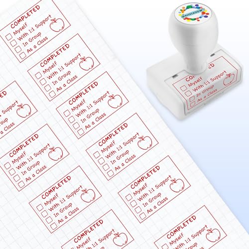 Image of Teacher Grading Stamps, Red, Rectangular, 1 inch x 1 inch, Rubber, Easy Grading, Improved Efficiency, Happy Teaching