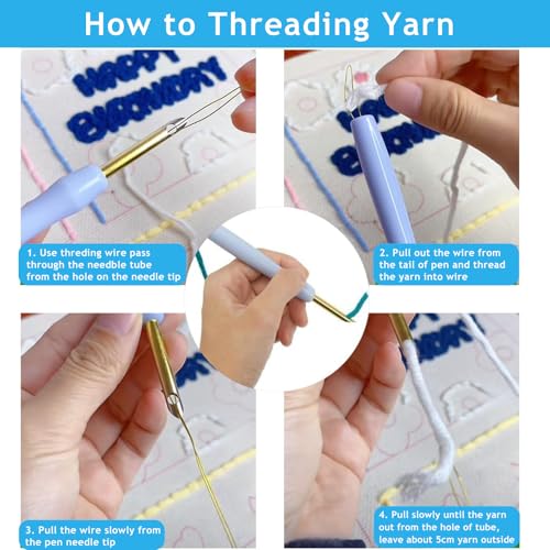 Image of Punch Needle Embroidery Kit for Adults & Kids - Green Sea Turtle Design - Modern Style - Includes Fabric, Yarn, Needle, Hoop, Threader & Instructions