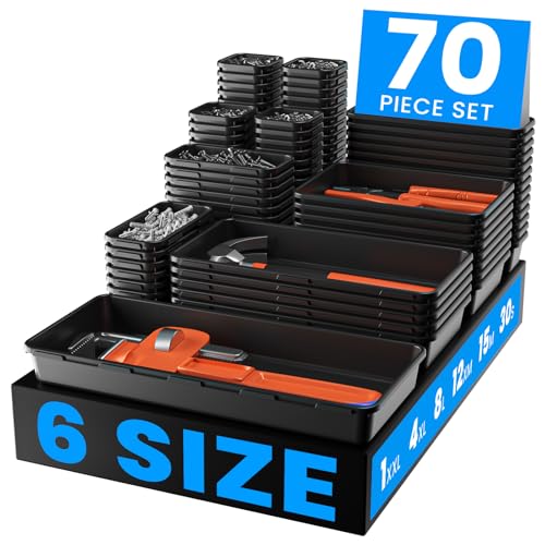 Image of A-LUGEI【70】【6 Size】Tool Box Organizer Tray Divider Set, 【Black】 Desk Drawer Organizer, Garage Organization and Storage Toolbox Accessories Rolling Tool Chest Cart Cabinet WorkBench Small Part