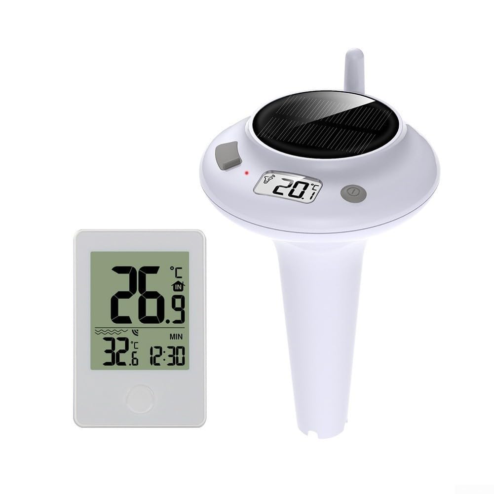 Thermomètre solaire sans fil pour piscine avec affichage numérique, étanche IPX8, plage de mesure de -40 °C à +70 °C, portée de 60 m, température intérieure et extérieure