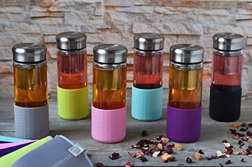 Creano Teebereiter Teamaker - Teeflasche to go aus Glas mit Sieb für losen Tee inkl. Neoprentasche | 400ml (Grün) - Image 5