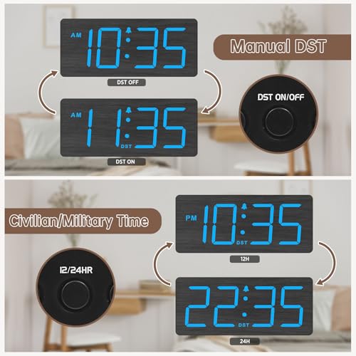 Image of DreamSky Wooden Digital Alarm Clock for Bedroom with Large Numbers | Desk Clocks for Living Room, Dimmer, Loud Alarm for Heavy Sleepers with Volume Control, DST, Office Wood Decor (Plug-in)
