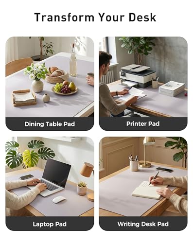 Image of Aothia Faux Leather Desk Mat - Large Mouse Pad, Non-Slip PU Leather Blotter, Waterproof Writing Surface for Office and Home (Smoky Lavender, 42 inch x 17 inch)