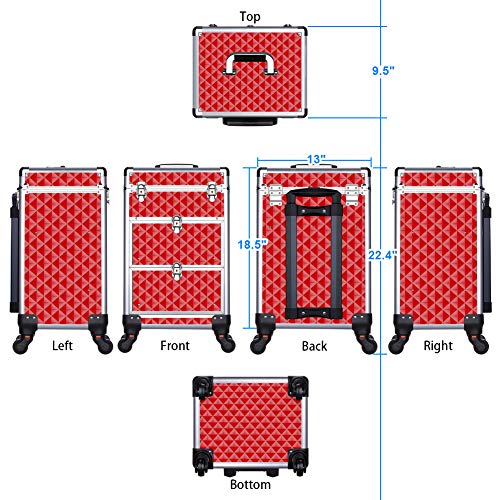 OUDMAY by Amazon - Makeup Case - Professional Rolling Artist Cosmetic Beauty Storage Organizer With 2 Large Locks and Drawer Crystal Red