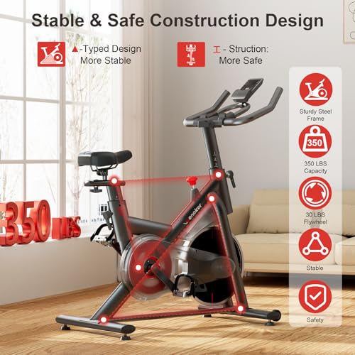 Image of Wenoker Exercise Bike for Home - 350LB Indoor Cycling Bike, Low Noise Stationary Spin Bike with App Sync, Adjustable Seat, LCD Monitor, Smooth & Quiet for Cardio Workout