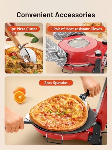 Image of KEENSTAR Electric Pizza Oven Indoor with Glazed Ceramic Stone, 12-Inch Portable Countertop Pizza Maker with Adjustable Timer, 1200W Heat up to 800F Pizza Maker with Viewing Window for Home DIY Pizza