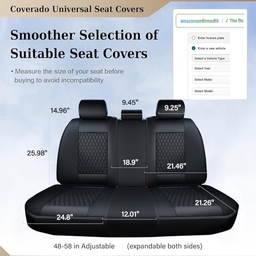 Image of Coverado Rear Seat Covers, Leather Seat Cover for Car, Universal Waterproof Automotive Seat Cushion Protector for Most Cars Trucks SUV (Black)