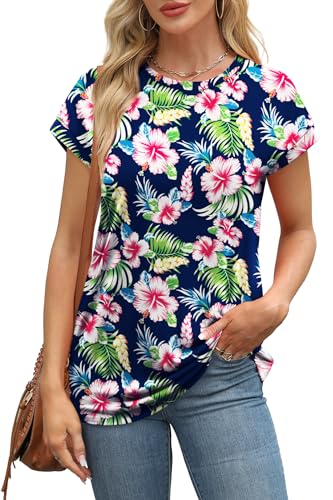 Image of Alaroo Womens Summer Tops Short Sleeve Shirts Crew Neck Tshirt Cute Trendy Tunic Blouses (S-3XL)