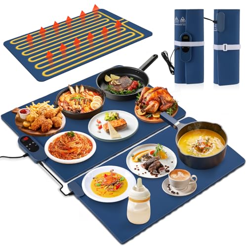 2 Pack Wärmespeicherplatte für Buffet, Warmhaltematte für Speisen für 8 bis 10 Gerichte, Warmhalteplatten Elektrisch mit 10H Timerfunktion
