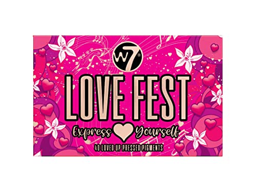 W7 Love Fest Pressed Pigment Palette - 40 Playful Party Colors With Matte, Shimmer, Glitters - Flawless Long-Lasting Bold Makeup #TOP1