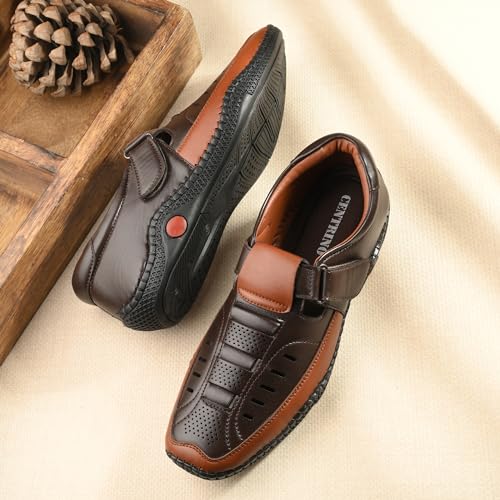 Image of Centrino Men's Fisherman Sandals | Cushioned Insole & Hook & Loop Straps | Trendy Sporty Design with Premium Upper | Closed-Toe Sandals for Travel & Walking (6618)